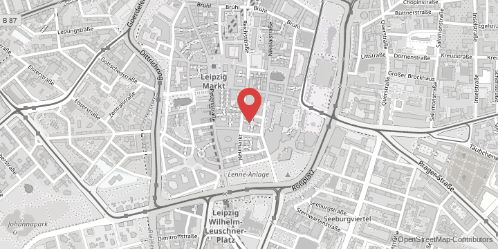 the map shows the following location: Institute of Musicology, Neumarkt 9, 04109 Leipzig